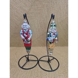 Vtg Lot of 2 Made In Poland Blown Glass Toy Maker Nutcracker Christmas Ornaments